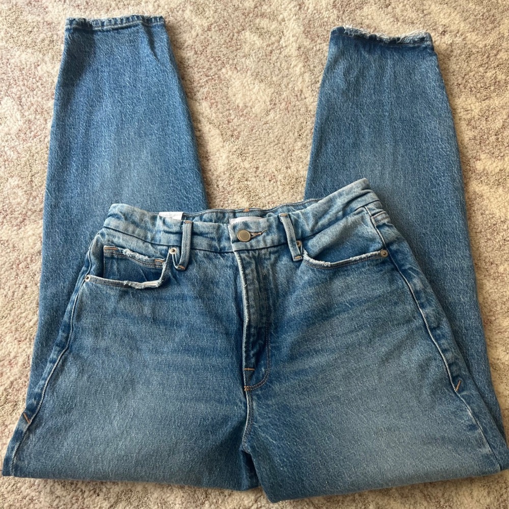 Good American Good Boy High Rise Relaxed Straight Leg Jeans Blue Size‎ 0 25